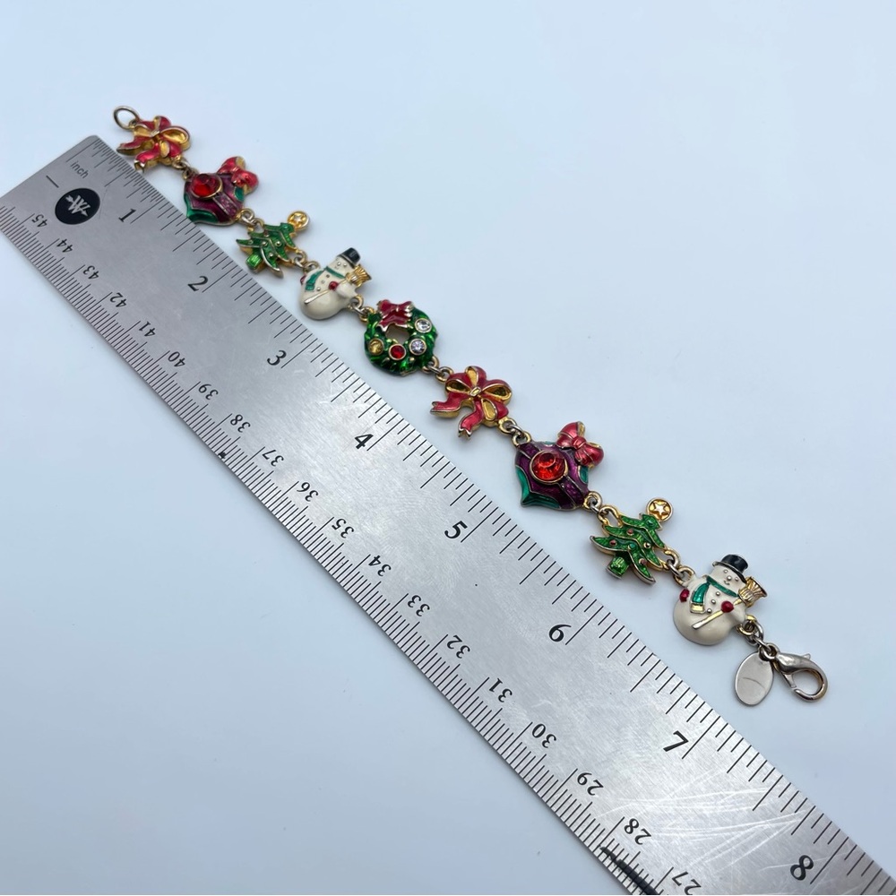 Christopher Radko Enamel Christmas Charm Bracelet Snowman Wreath 7.5” - Picture 3 of 11